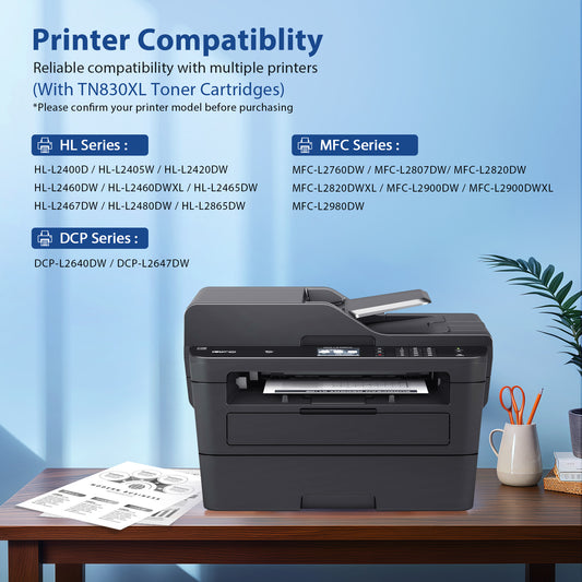 830XL Toner Cartridges Compatible for 830XL Brother Toner Cartridge Work for Brother HL-L2460DW DCP-L2640DW HL-L2405W MFC-L2820DW HL-L2480DW HL-L2400D Printer (4 Black)