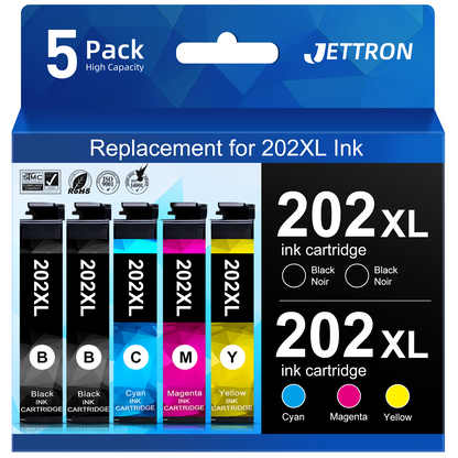 202 XL Ink Cartridge for Epson 202 202XL T202 Ink Cartridgefor Workforce WF-2860 Expression Home XP-5100 All-in-one Printer(5-Pack)