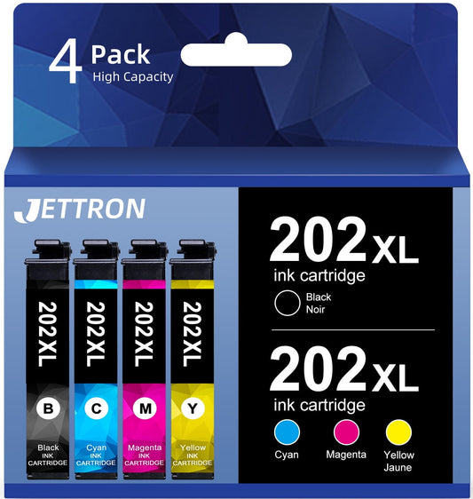 202XL Ink Cartridges for Epson 202 202XL T202XL Ink Cartridges for Epson WorkForce WF-2860 Expression Home XP-5100 All-in-One Printer(Black,Cyan,Magenta,Yellow)
