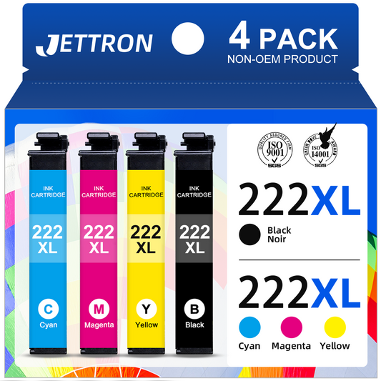 222XL Ink Cartridge for 222 Ink for Expression Home XP-5200, Workforce WF-2960 Printers (Black, Cyan, Magenta, Yellow)