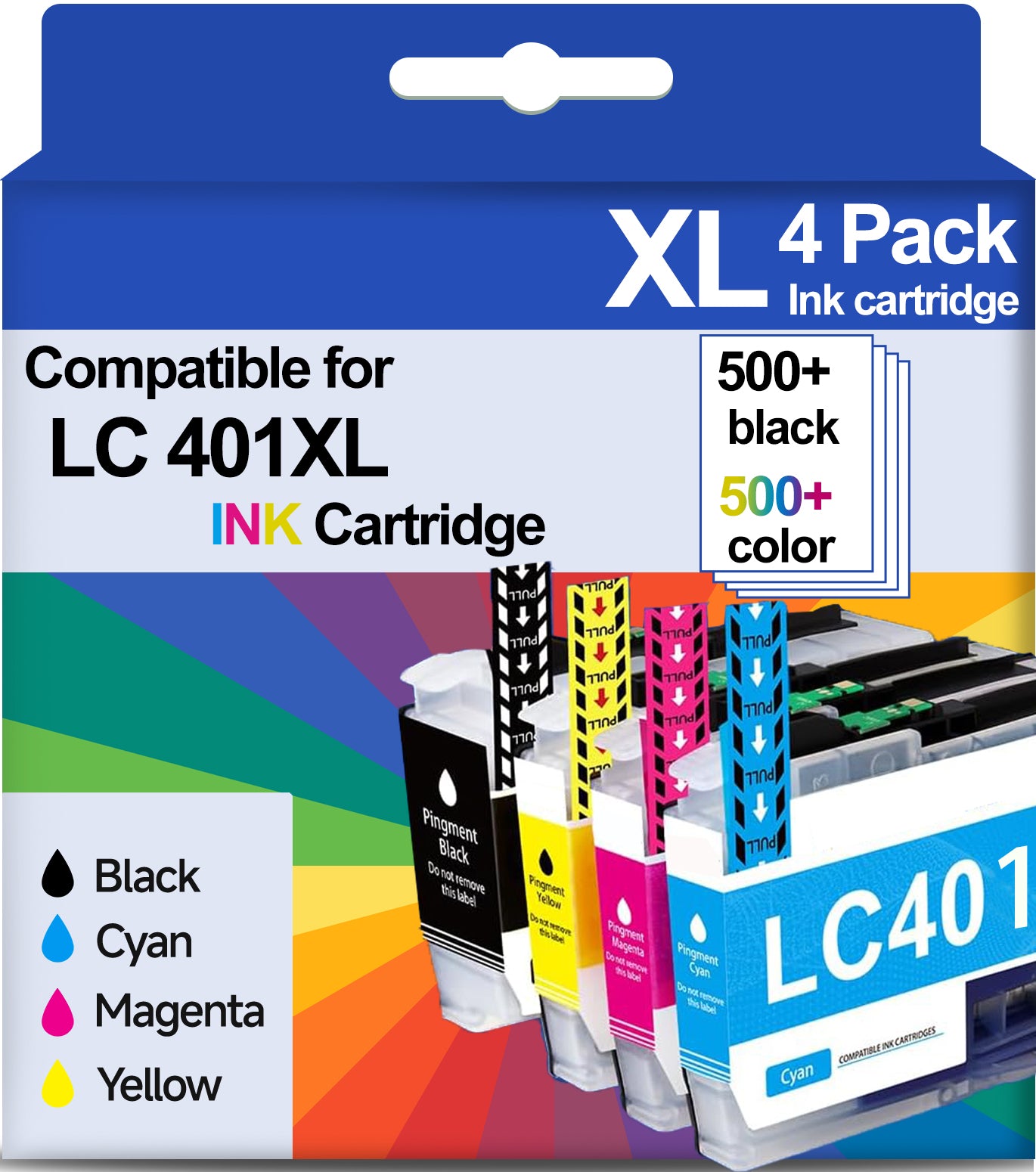 LC401XL Ink Cartridge for Brother LC401 LC401XL Ink Cartridge for Brother Printer for MFC-J1010DW MFC-J1012DW MFC-J1170DW Printer(4-Pack)