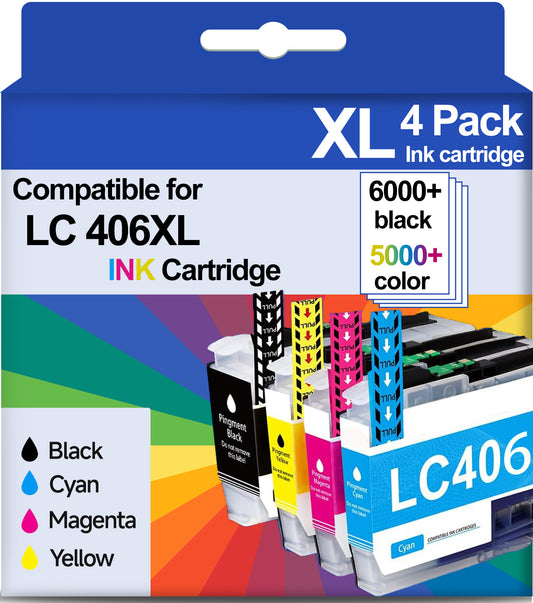 LC406 Ink Cartridge for Brother LC406 LC406XL Ink Cartridge for Brother Printer for MFC-J4335DW MFC-J6955DW MFC-J5855DW Printer(4-Pack)