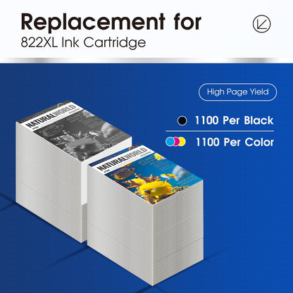 822XL Black Ink Cartridge for Epson 822 822XL T822 Black Ink cartridge for Workforce Pro WF-3820 WF-3823 WF-4820 WF-4830 WF-4833 WF-4834 Printer(2-Black)