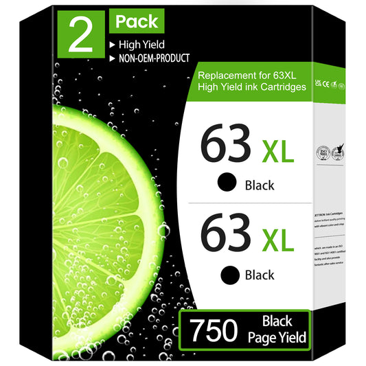 63XL Black Ink Compatible for HP 63 63 XL Black Ink Cartridge for Officejet 3830 4650 Envy 4520 4516 4512 Deskjet 1112 3630 3634 (2 Black)