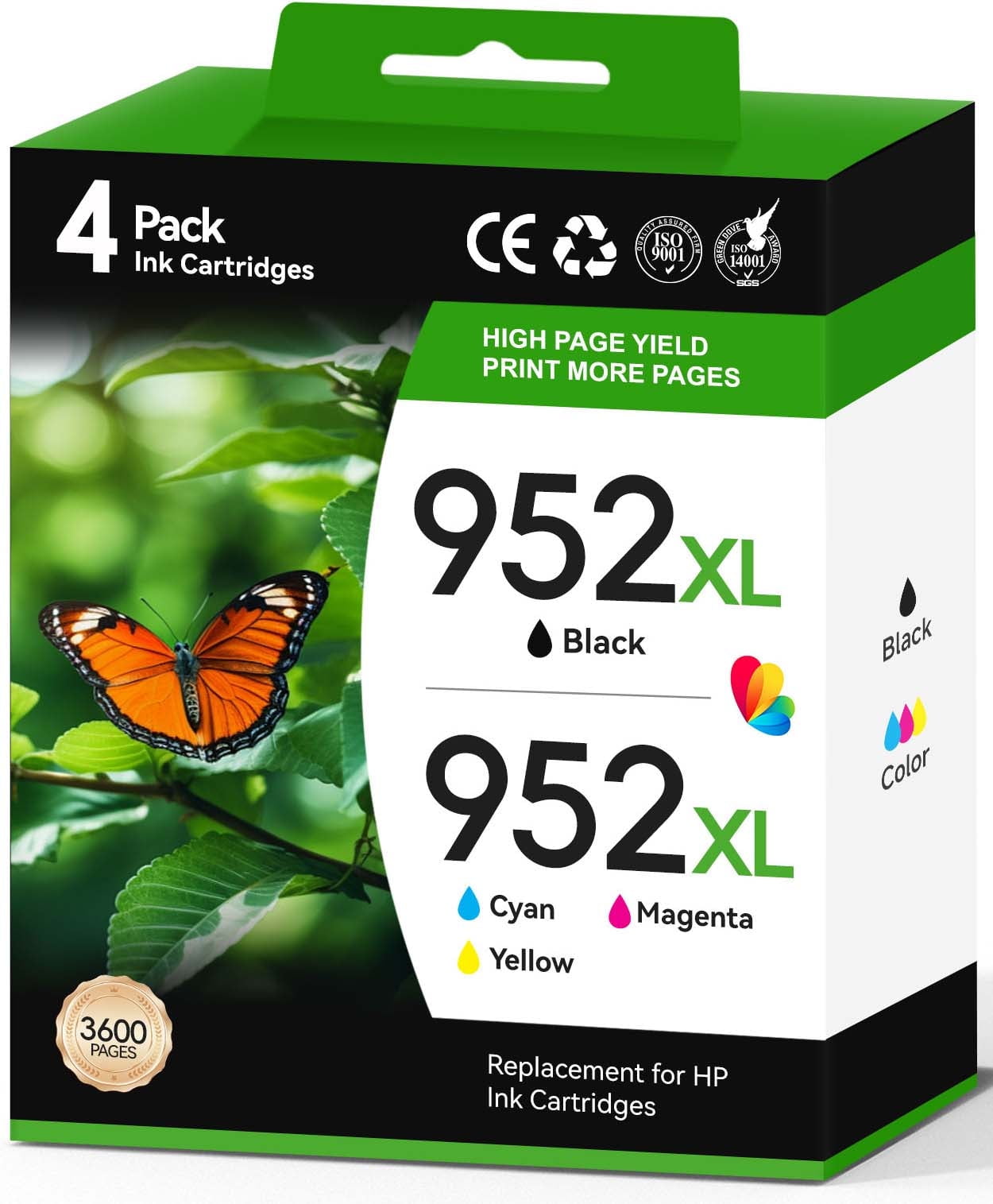 952XL Ink Cartridge Compatible for 952 Ink Cartridges for 952 XL 952XL Combo Pack for Officejet Pro 8710 7720 7740 8720 8740 8730 8715 8702 Printer (Black, Cyan, Magenta, Yellow, 4-Pack)
