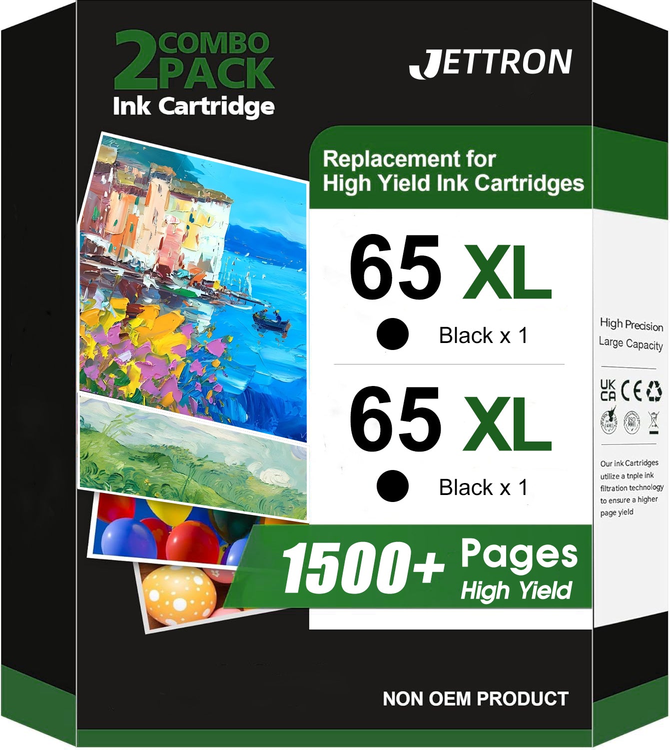 65XL Black Ink Cartridges Compatible for HP 65 65XL Black Ink Cartridge for Envy 5055 5052 5058 Deskjet 3755 3772 3722 3770 (2 Black)