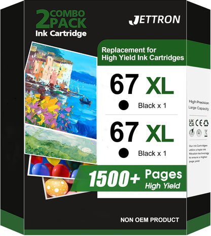 67XL Black Ink Cartridges Compatible for HP 67 67XL Ink Cartridges for Deskjet 2722 2752 4152 4155 ENVY Pro 6455 6458 6464 6475 (2 Black)