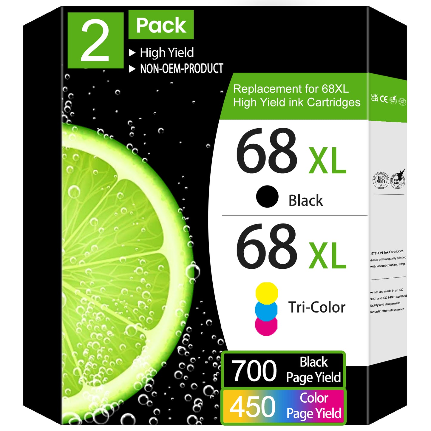 68XL 68e Ink Cartridges Black Color Combo Pack Compatible for HP 68XL Ink Cartridges for HP Ink 68 Black and Tri-Color Works Envy 6100e 6500e Series 2-Pack
