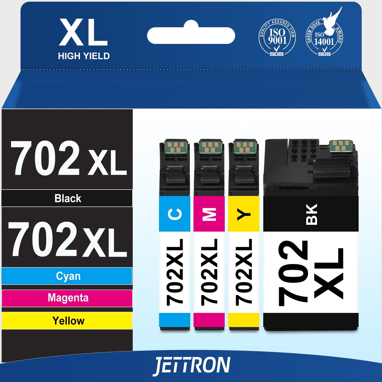 702 XL Ink Cartridge for Epson 702 702XL T702 Ink for Epson Workforce Pro WF-3733 WF-3730 WF-3720 Printer (Black,Cyan,Magenta,Yellow)