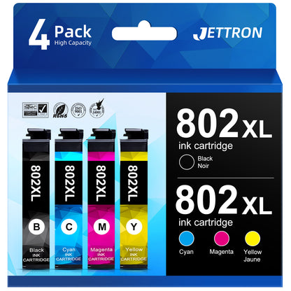 802 XL Ink Cartridge for Epson 802XL Ink for Workforce Pro WF-4734 WF-4740 WF-4730 Printer (4 Pack)