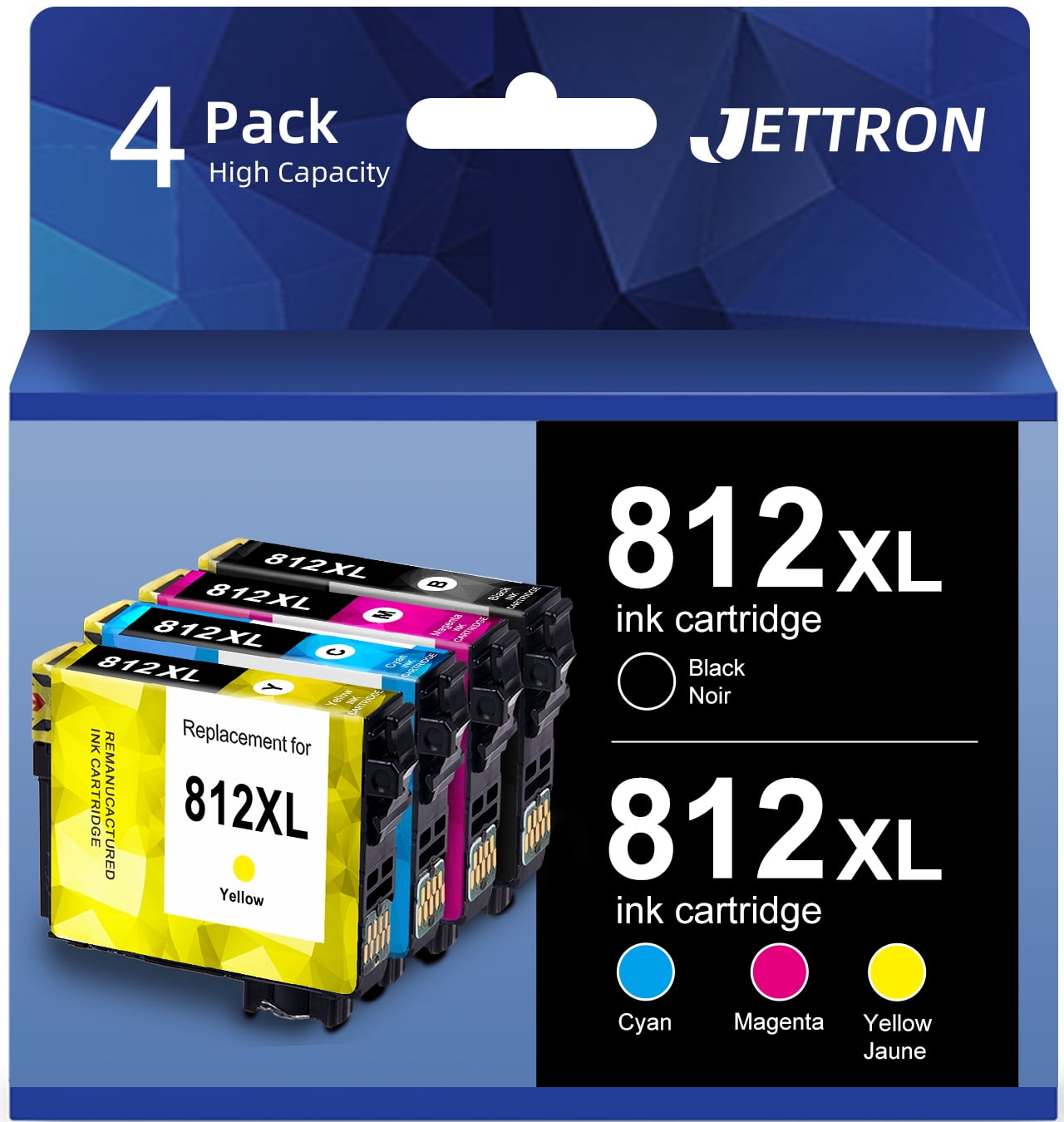 812 XL Ink Cartridge for Epson 812 812XL T812 Ink for Epson Workforce Pro WF-7820 WF-7840 Printer (4-Pack)