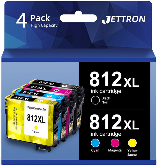 812 XL Ink Cartridge for Epson 812 812XL T812 Ink for Epson Workforce Pro WF-7820 WF-7840 Printer (4-Pack)