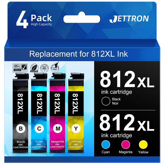 812 XL Ink Cartridge for Epson 812 812XL T812 Ink for Epson Workforce Pro WF-7820 WF-7840 Printer (4-Pack)