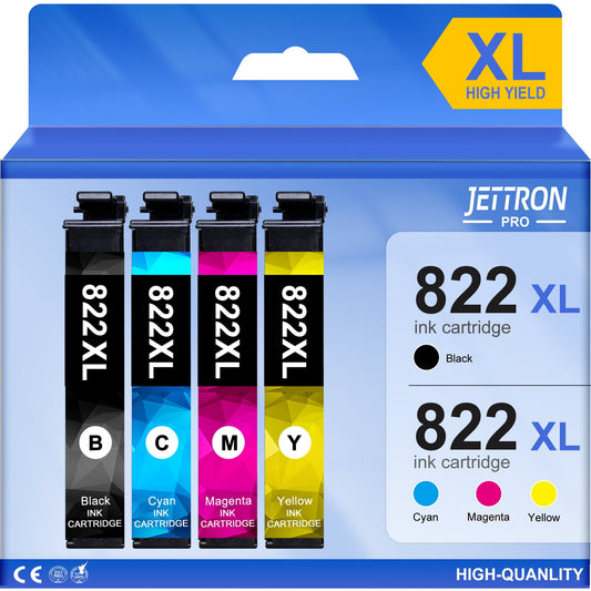 822XL Ink Cartridges for Epson 822 Ink for Epson 822xl Ink Cartridges for Epson WorkForce Pro WF-3820 WF-4820 WF-4830 WF-3823 WF-4833 WF-4834 Printer (Black,Cyan,Magenta,Yellow)