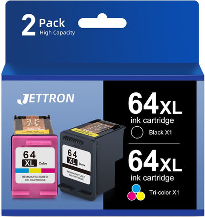 64XL Ink Cartridges Compatible for 64 64XL Ink Cartridges Comb Pack for ENVY Photo 7800 7858 7855 7155 7120 7158 6255 7164 (1 Black, 1 Tri-Color)