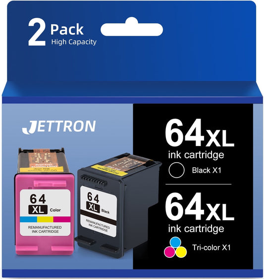 64XL Ink Cartridges Compatible for 64 64XL Ink Cartridges Comb Pack for ENVY Photo 7800 7858 7855 7155 7120 7158 6255 7164 (1 Black, 1 Tri-Color)