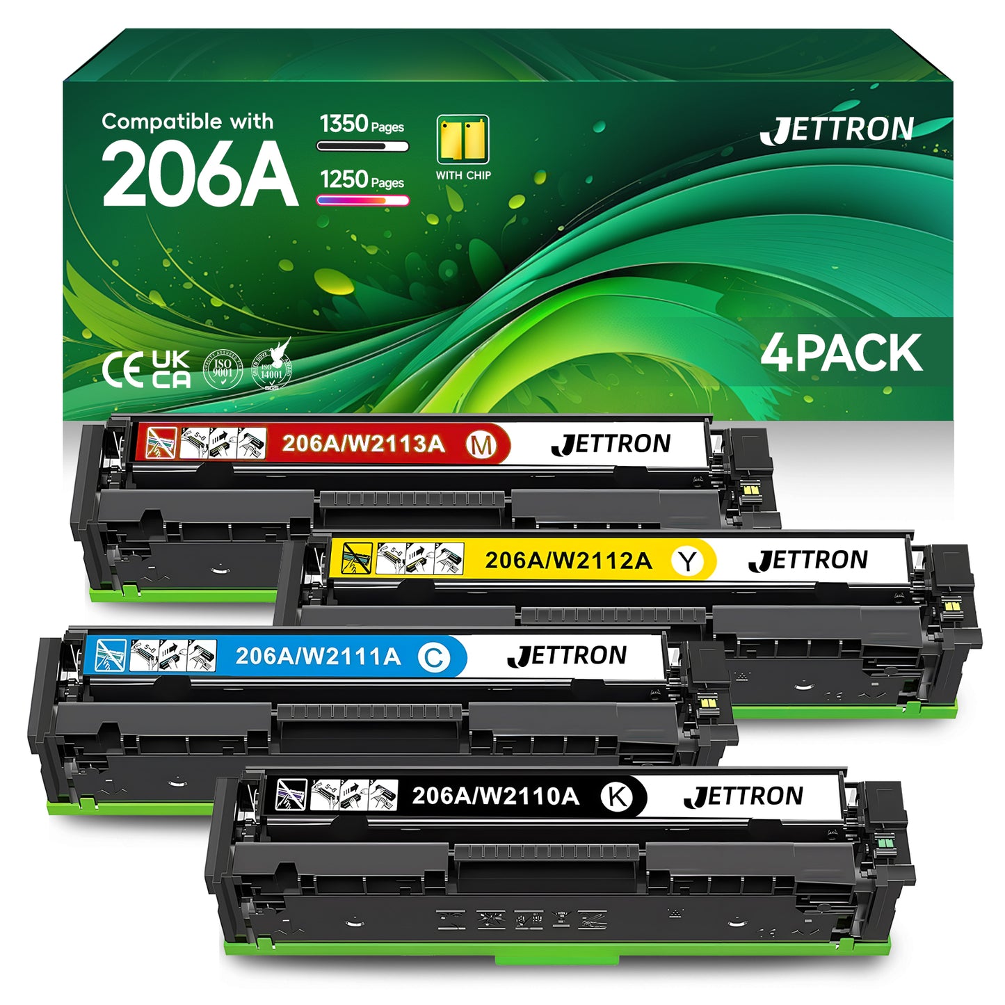 206A Toner Compatible for HP 206A Toner Cartridge (With Chip) for HP 206X W2110A W2110X Color Laserjet Pro MFP M283fdw M283cdw M255dw Printer (4 Pack)